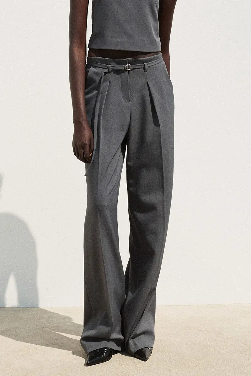 Straight Leg Belted Trouser Charcoal