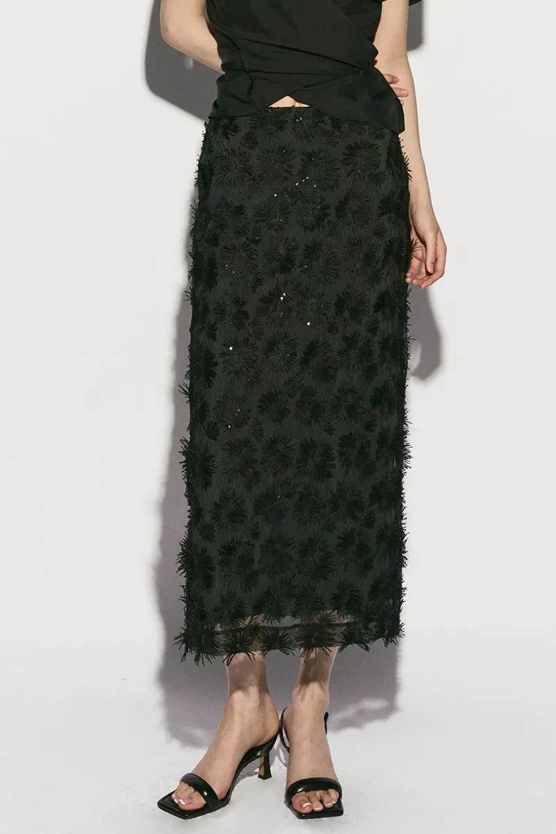 Raw-Hem Lace Skirt
