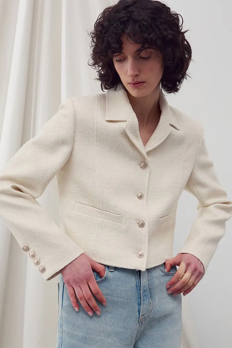 Wool-Blend Tweed Jacket Cream