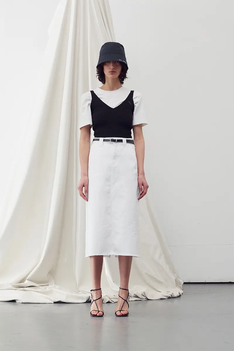 Denim A-Line Midi Skirt White