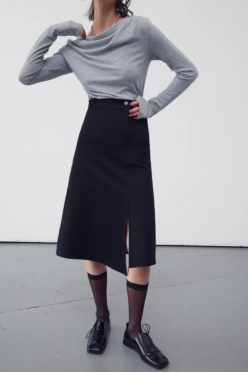Asymmetric Denim Skirt