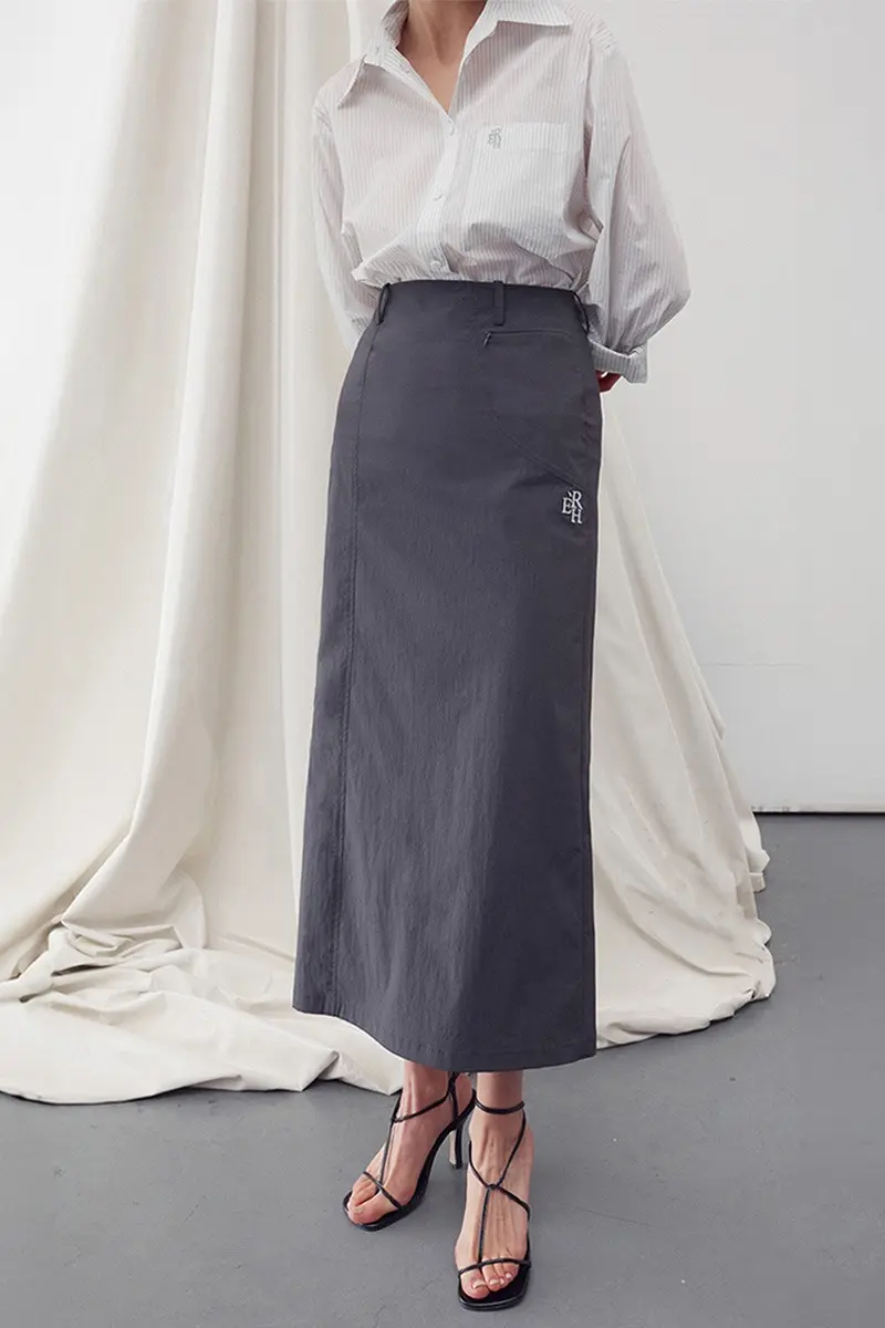 Logo Embroidered Detail Midi Skirt Charcoal