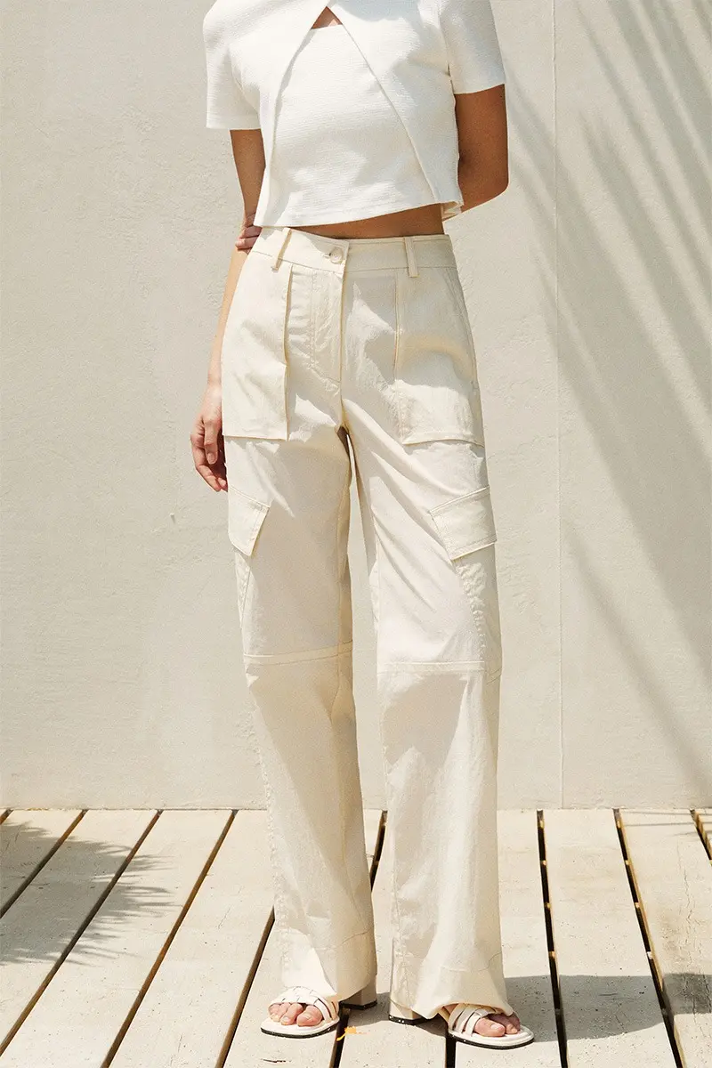 Wide Leg Cargo Pants Cream