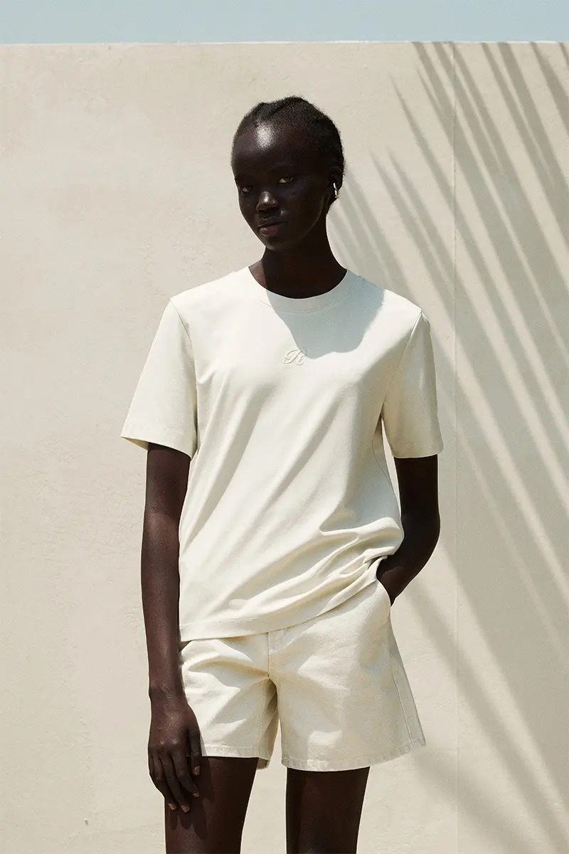 Logo Embroidered Round Neck T Shirt Natural