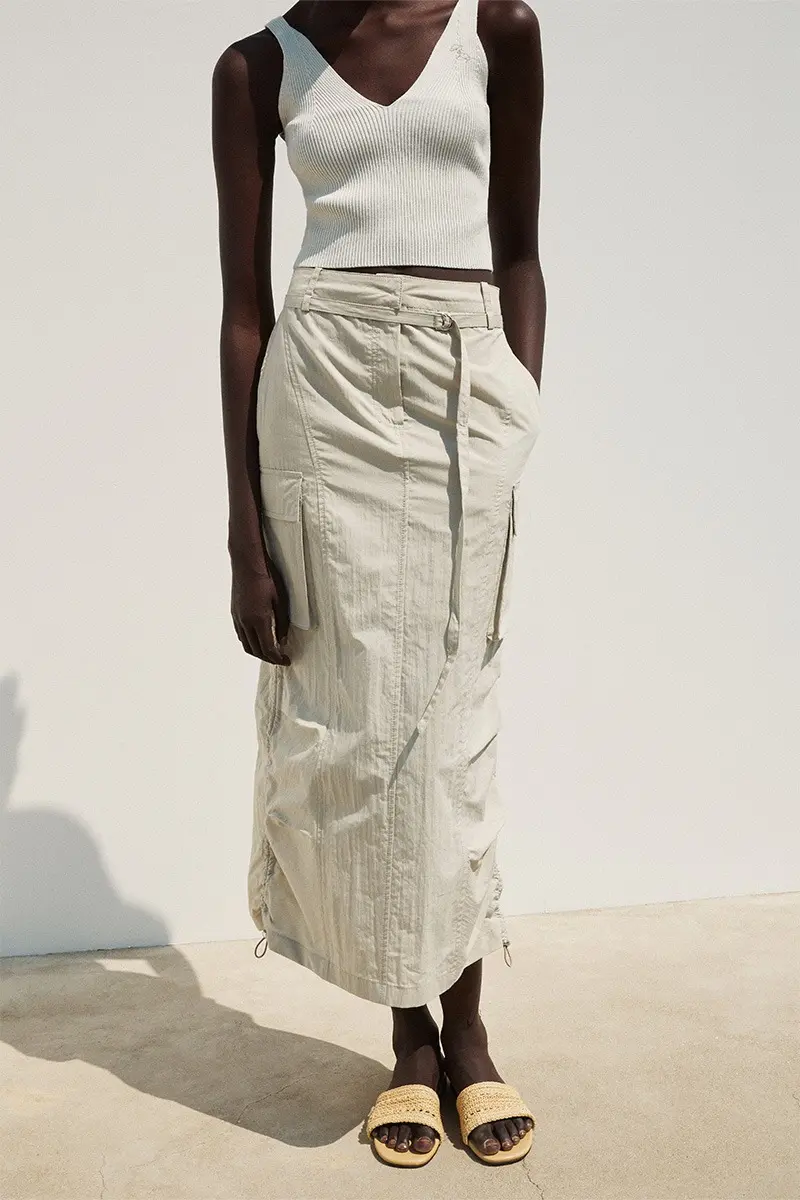 Cargo Belted Midi Skirt
