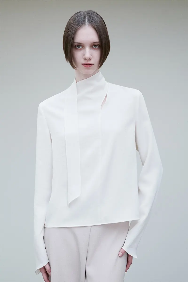Scarf Detail Bell-Sleeve Blouse Pearl