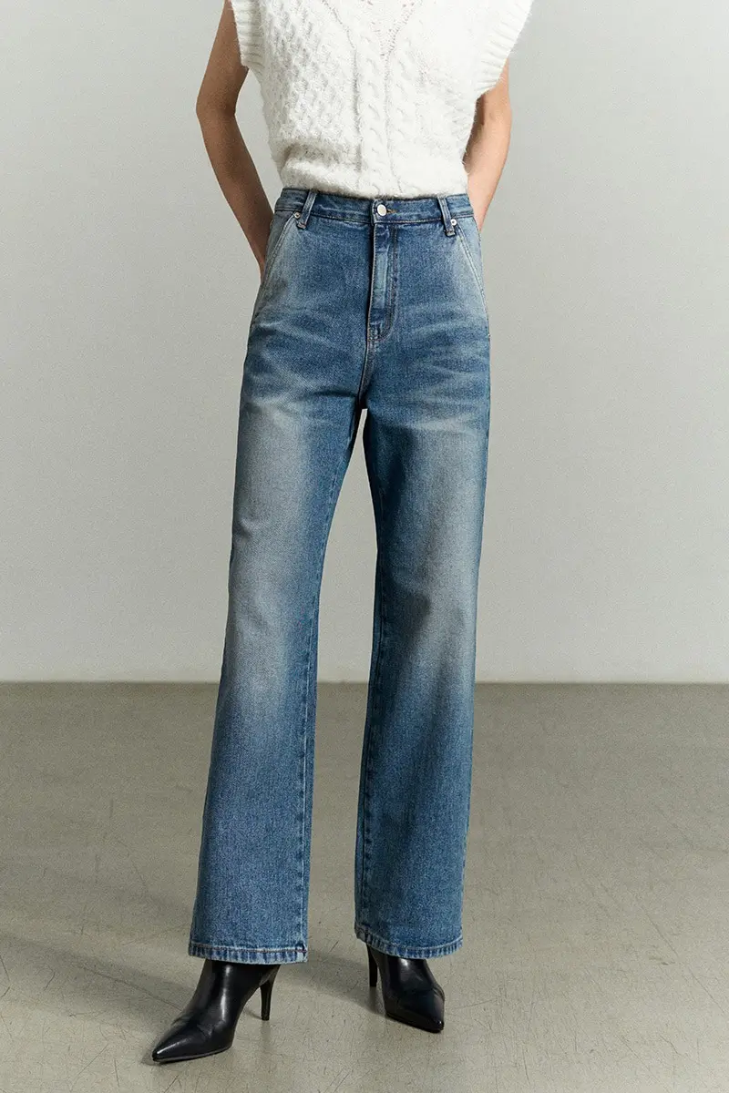 Washed Wide-Leg Denim Pants