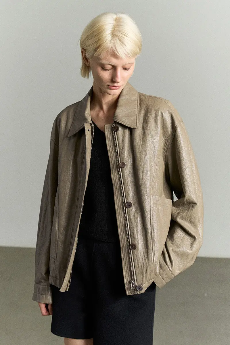 Drawstring Hem Faux Leather Jacket