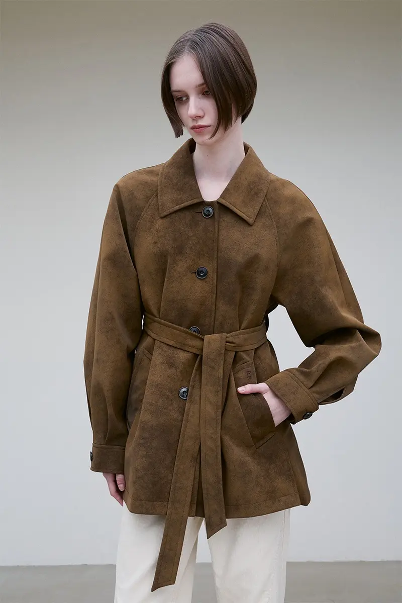 Faux Suede Belted Jacket