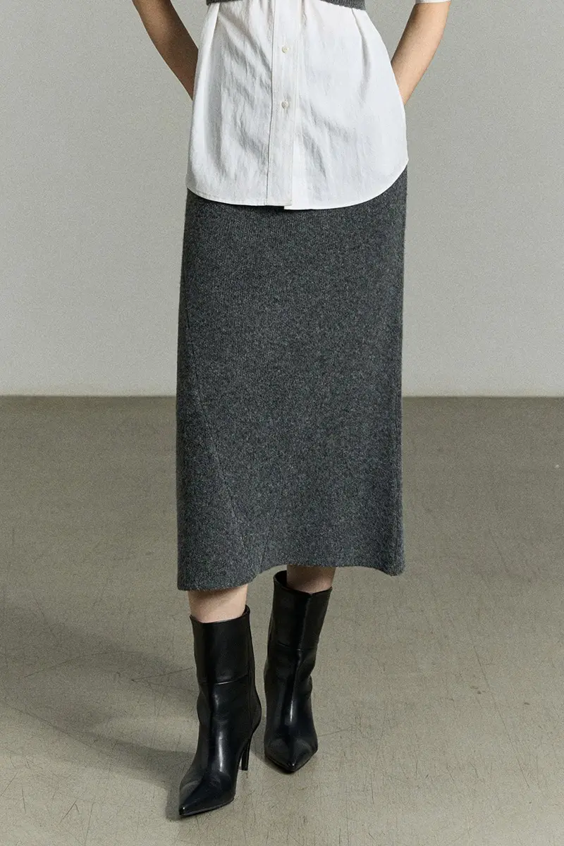 Knit Cotton Slit Skirt