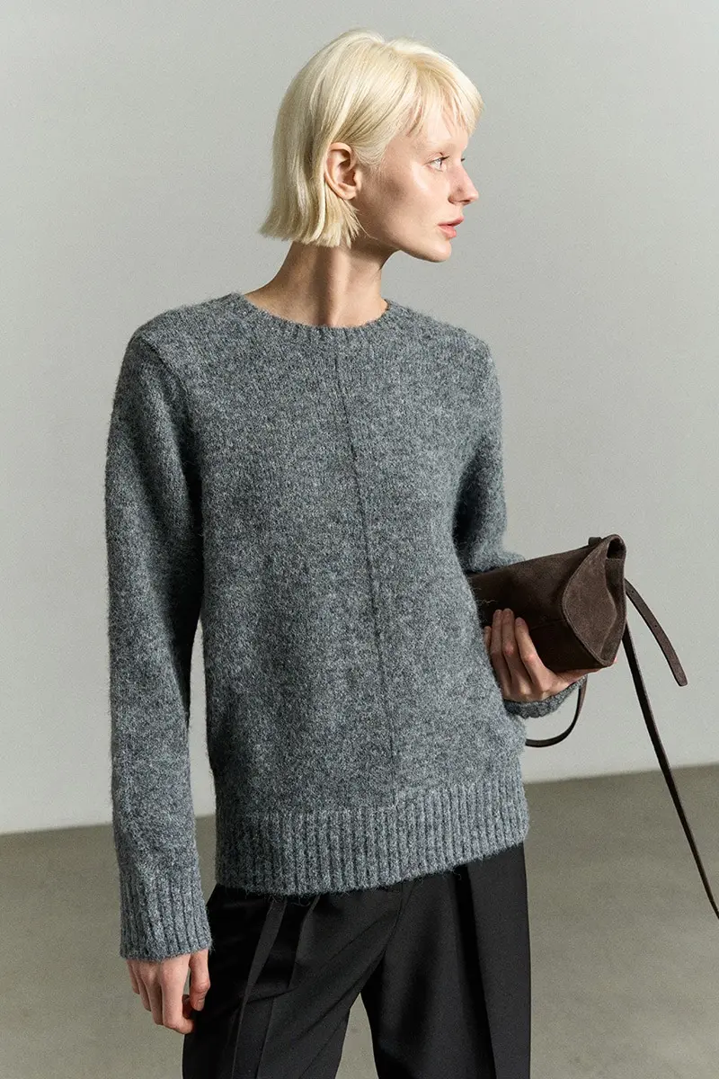 Wool Blend Knit Top Dark Gray
