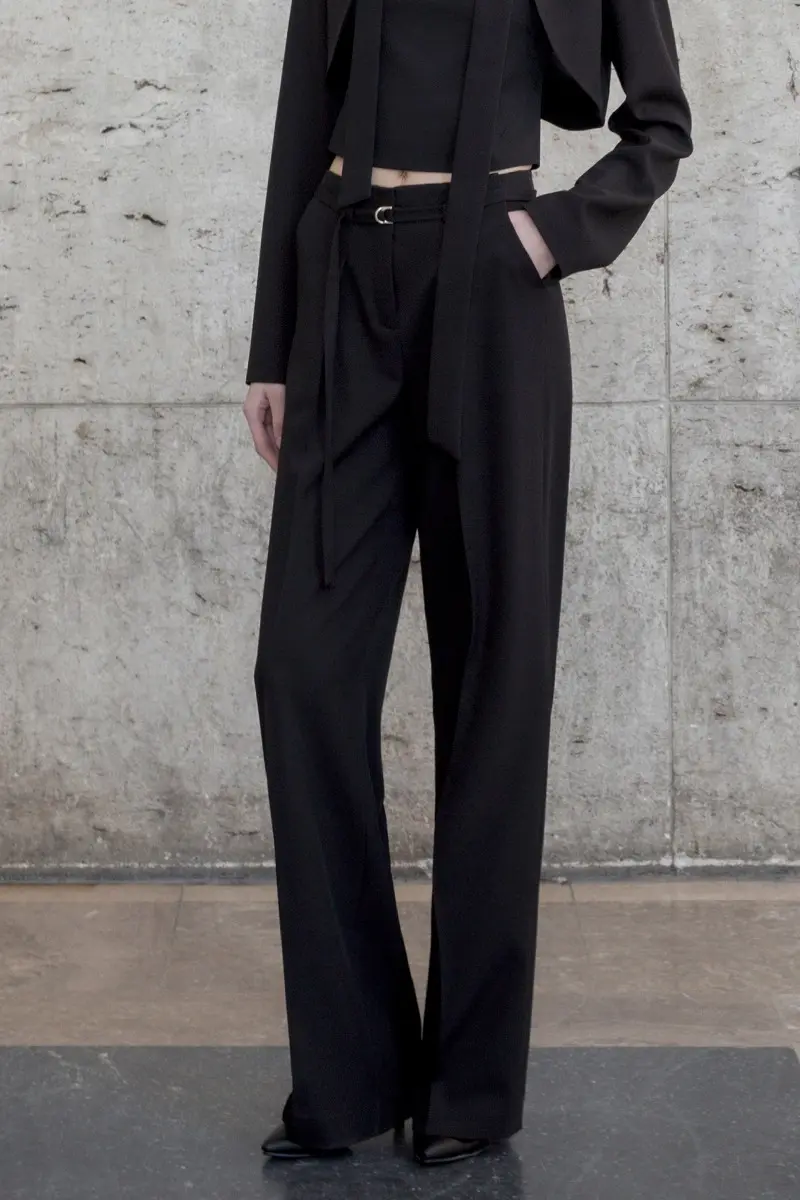Straight Leg Belted Trouser Black