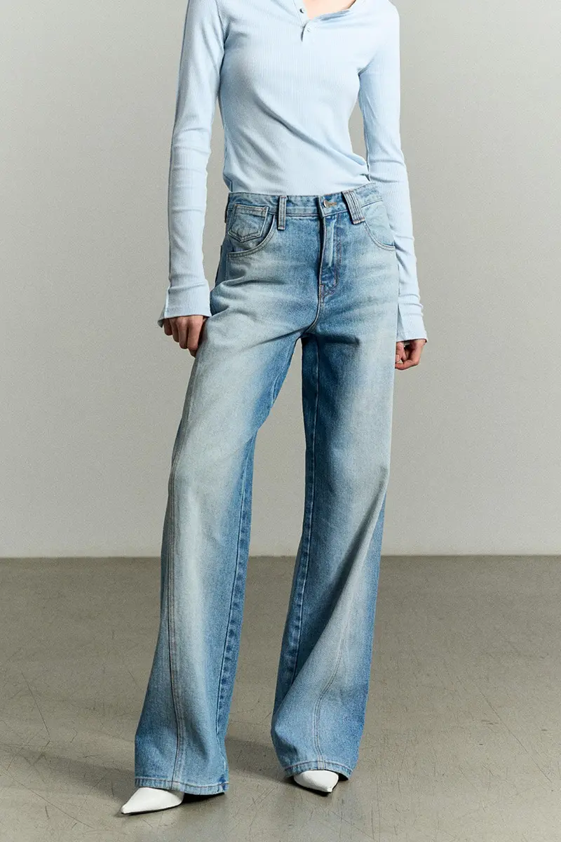 Asymmetric Seam Washed Denim Jean