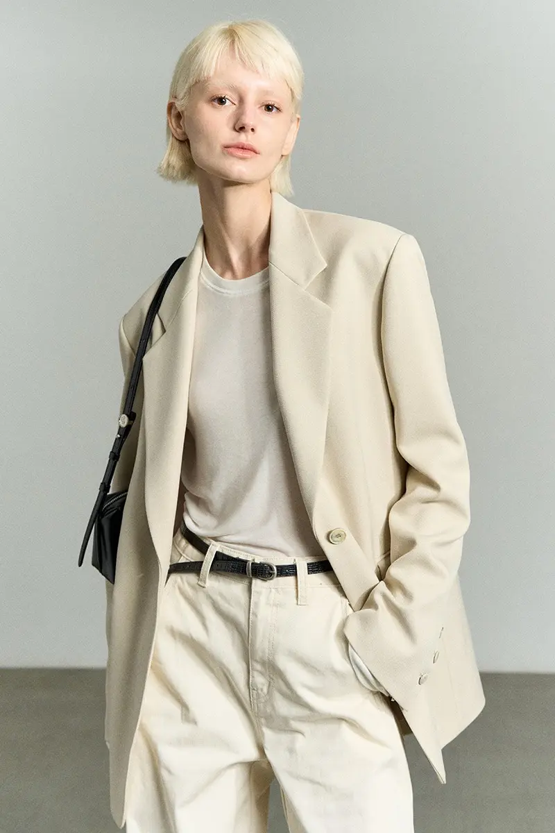 Single-Breasted Oversized Jacket Beige