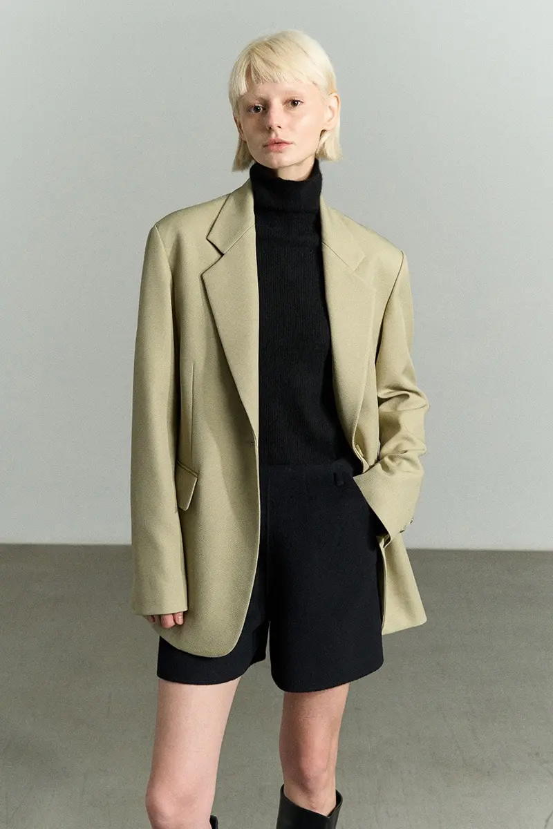 Single-Breasted Oversized Jacket Olive