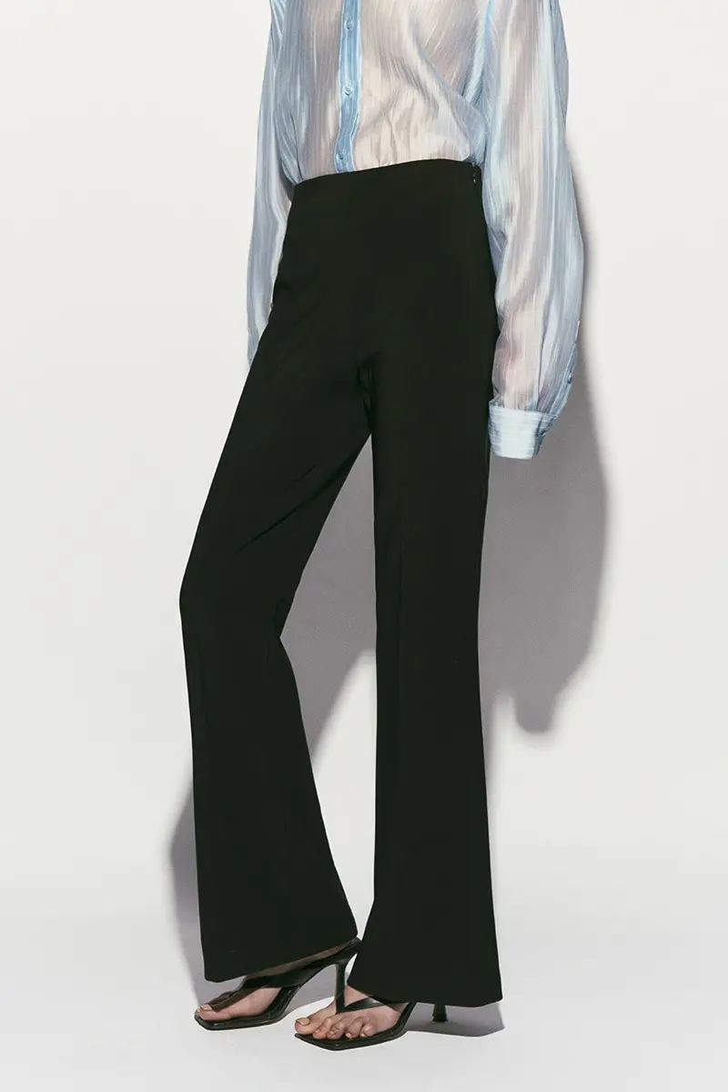 High-Rise Elasticated Bootcut Pants Black