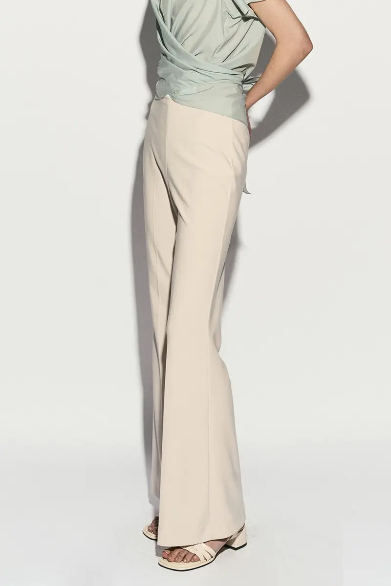 High-Rise Elasticated Bootcut Pants Beige