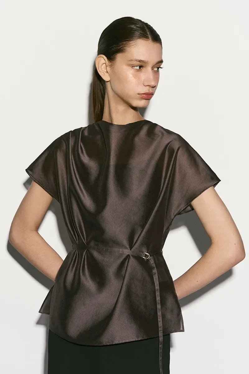 Sheer Belted Blouse Cocoa Brown