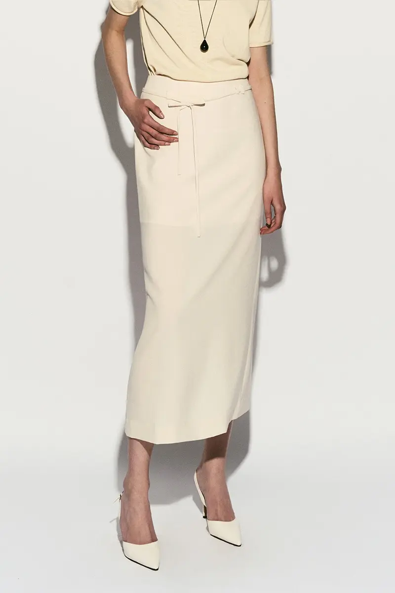 Belted Midi Skirt Cream