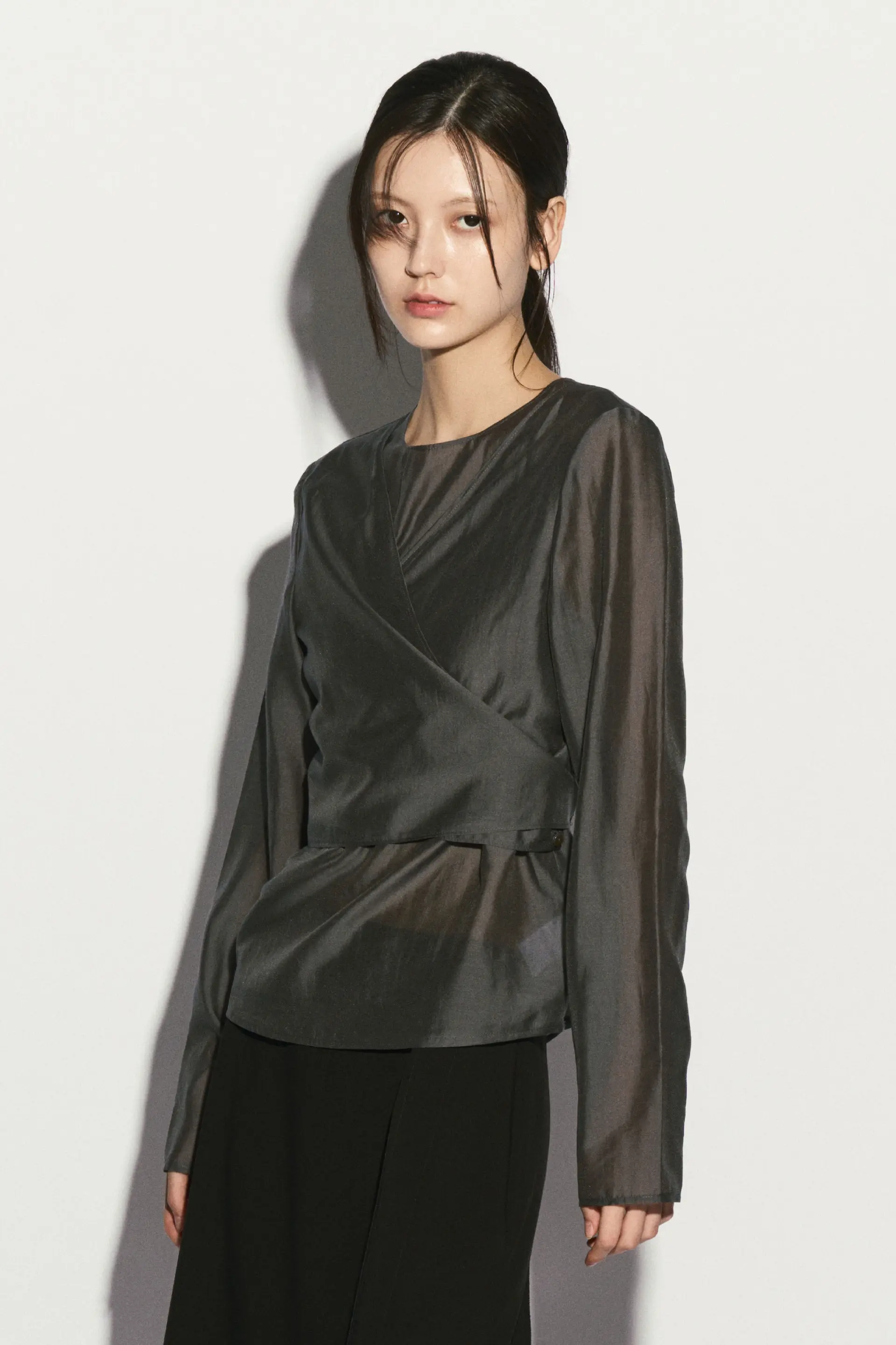 Tie Wrap Blouse Charcoal