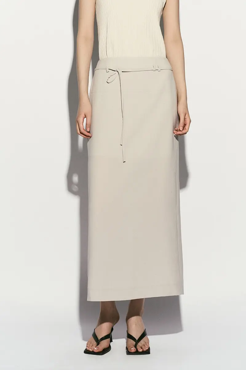 Belted Midi Skirt Dove Gray