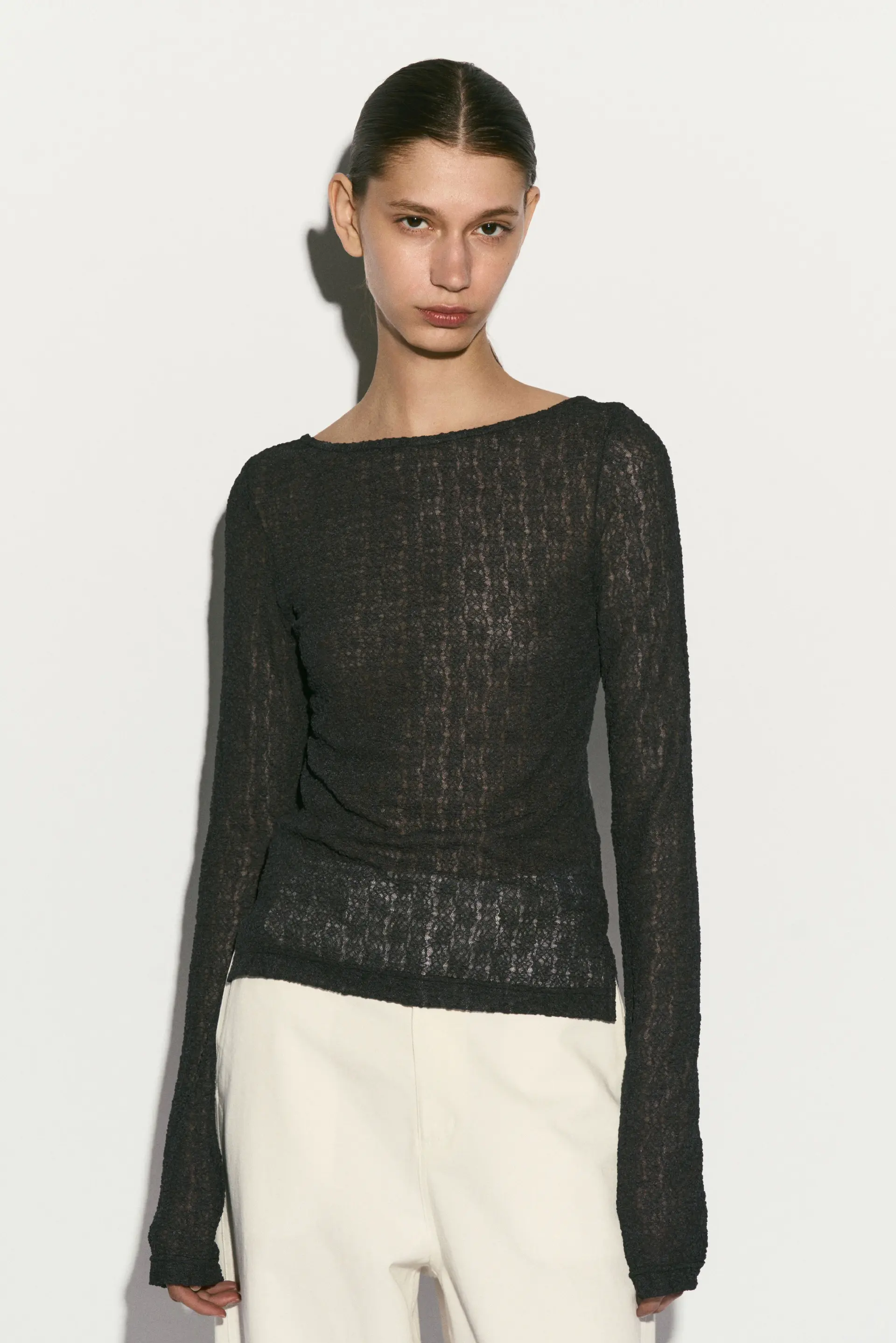 Semi-Sheer Round Neck Top