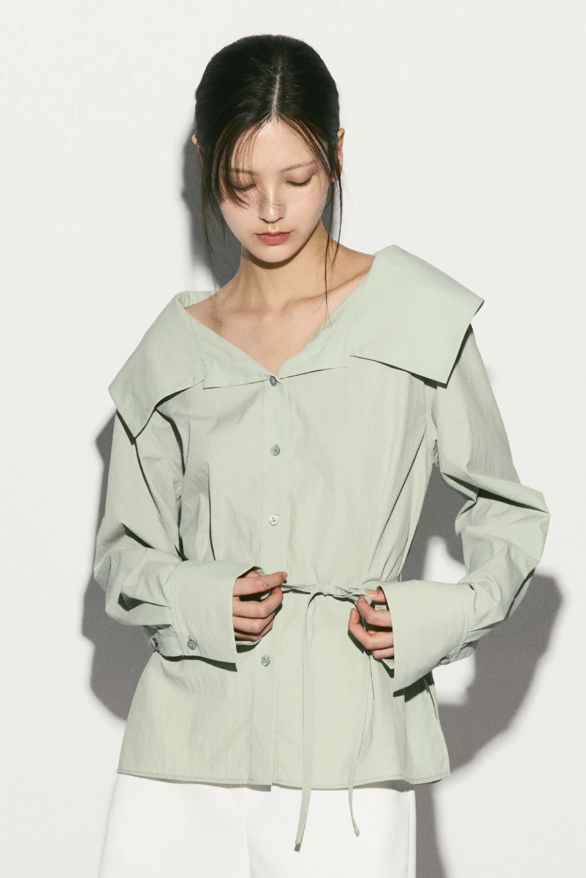 Wide Collar Belted Blouse Seasalt
