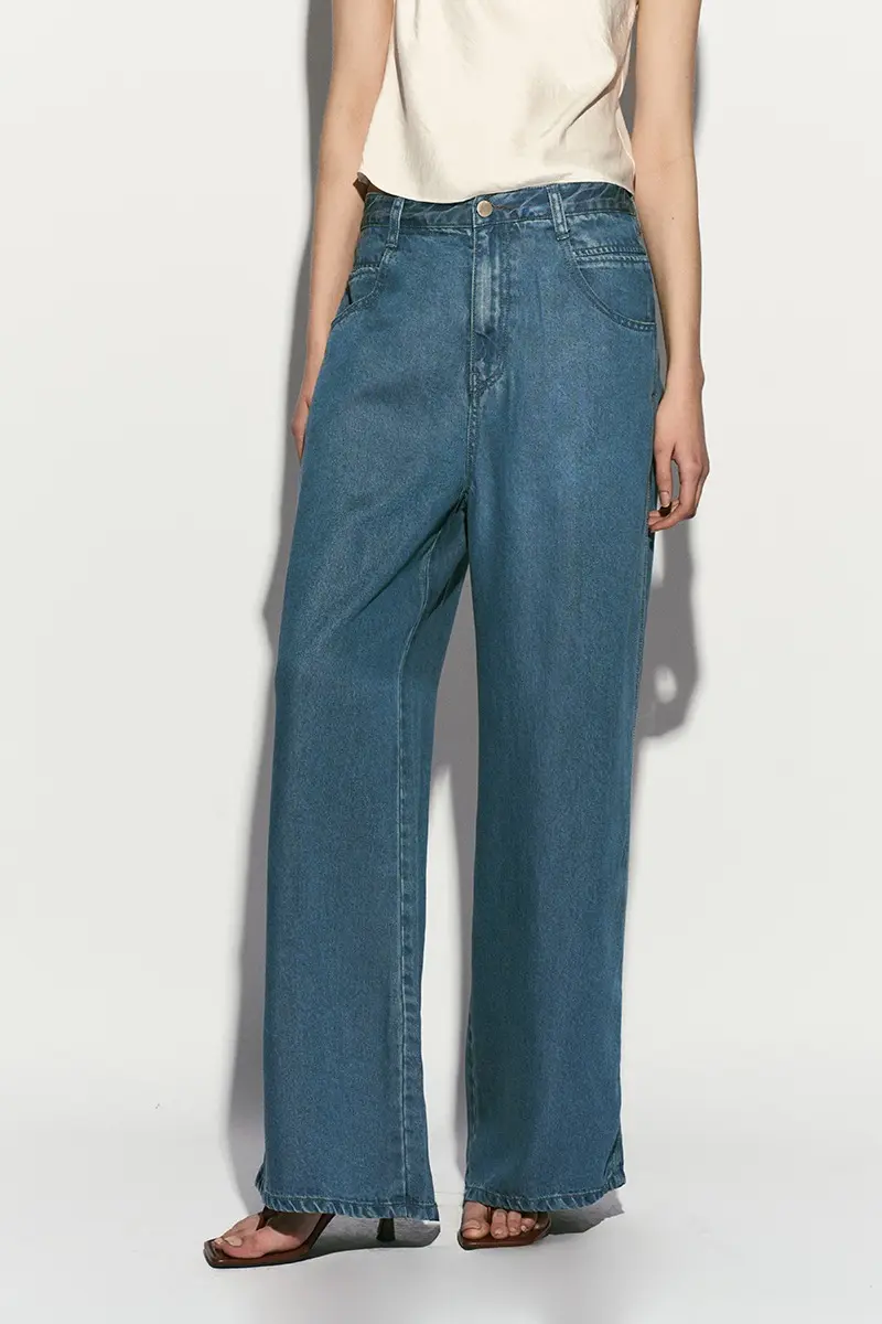 Wide Leg Denim Pants Blue