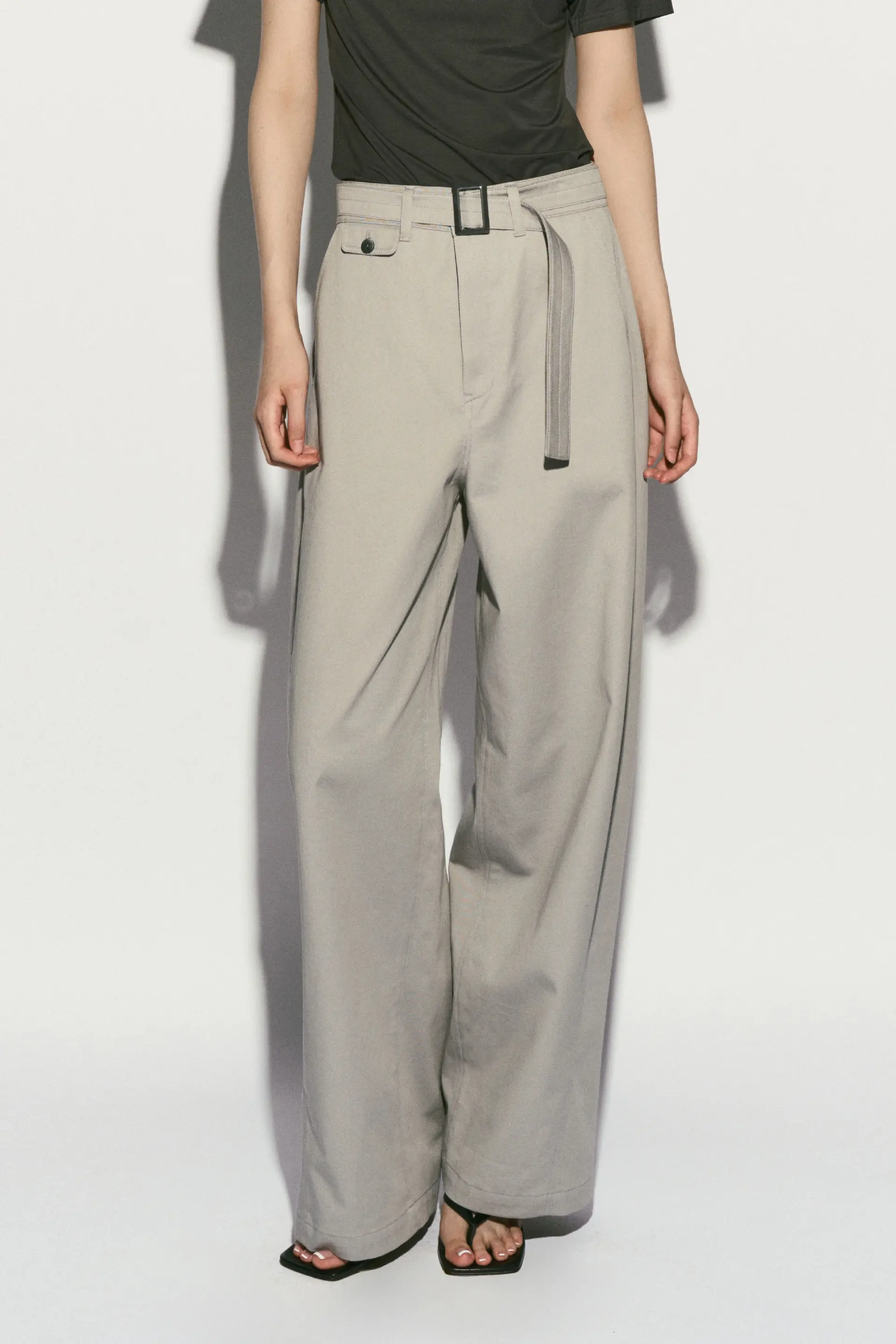 Belted Straight Leg Trouser Ash Gray