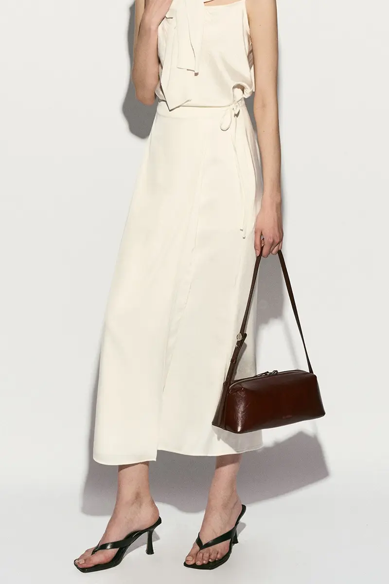 Silky Wrap Midi Skirt Pearl