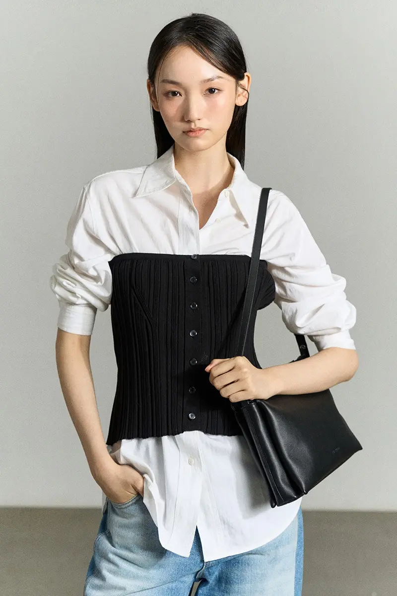 Buttoned Ribbed Tube Top