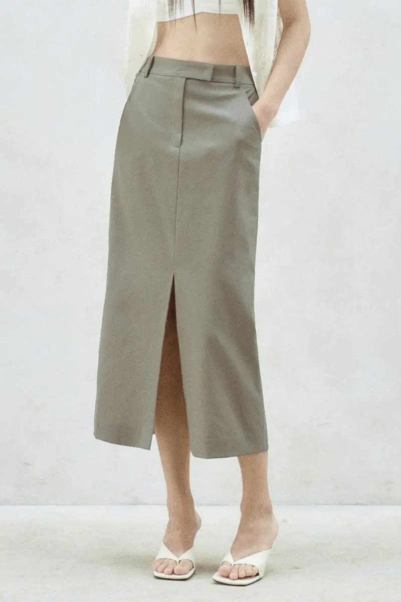 Front Slit Midi Skirt