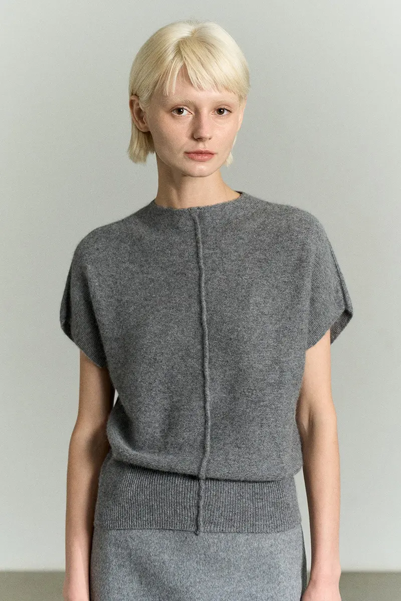 Racoon Wool Half Sleeve Top Gray