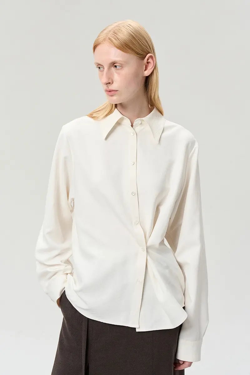 Side Button Suede Shirt White