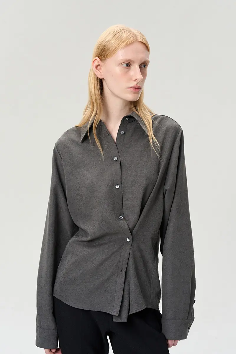 Side Button Suede Shirt Charcoal