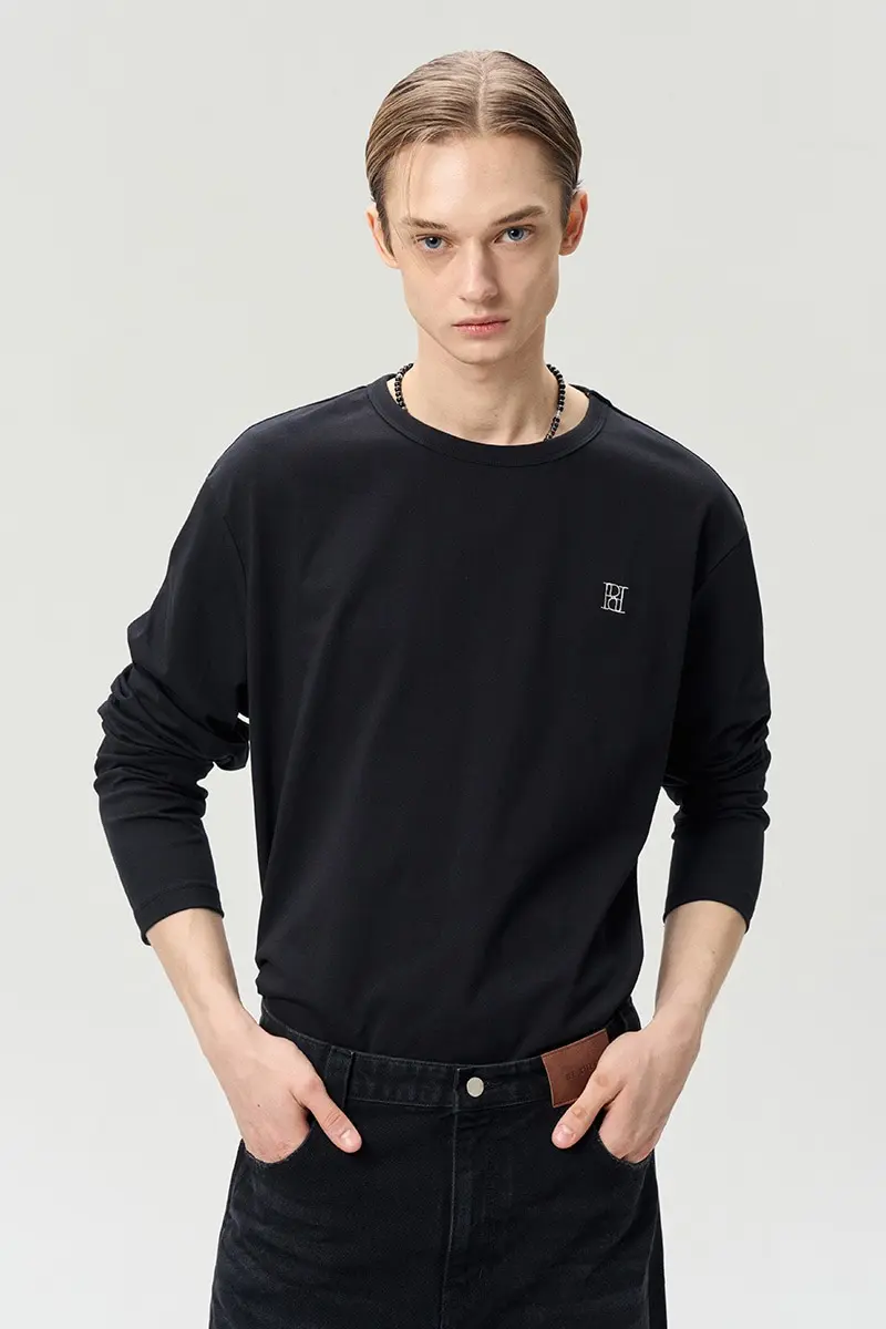 Logo Embroidered Jersey Top Black