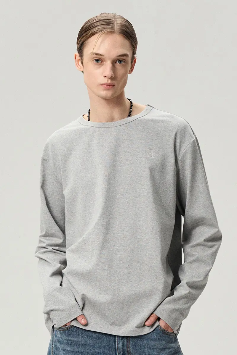 Logo Embroidered Jersey Top Gray