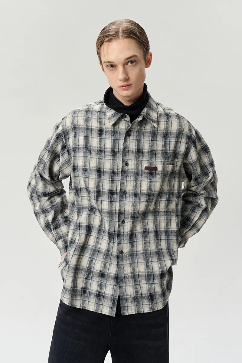 Checked Cotton Shirt Washed Black