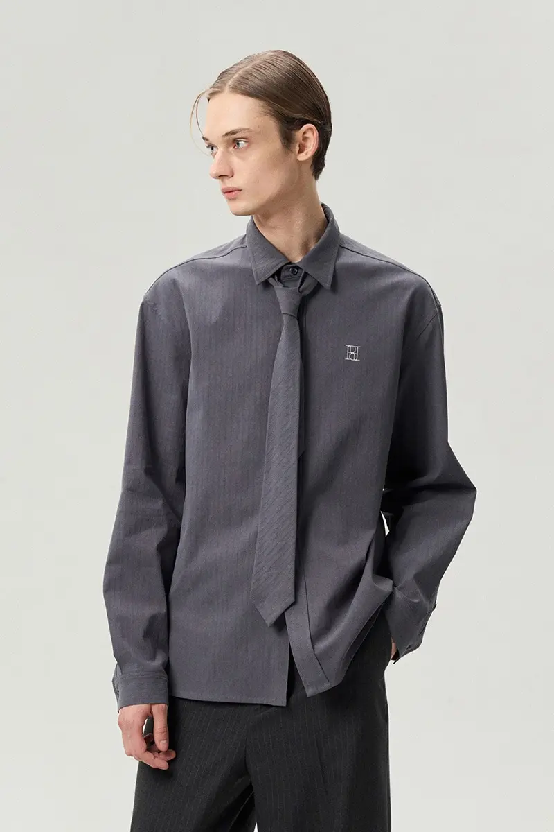Tie Neck Striped Shirt