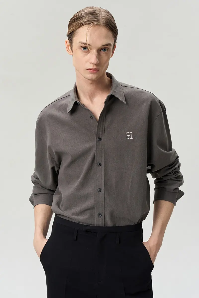 Logo Embroidered Shirt Charcoal
