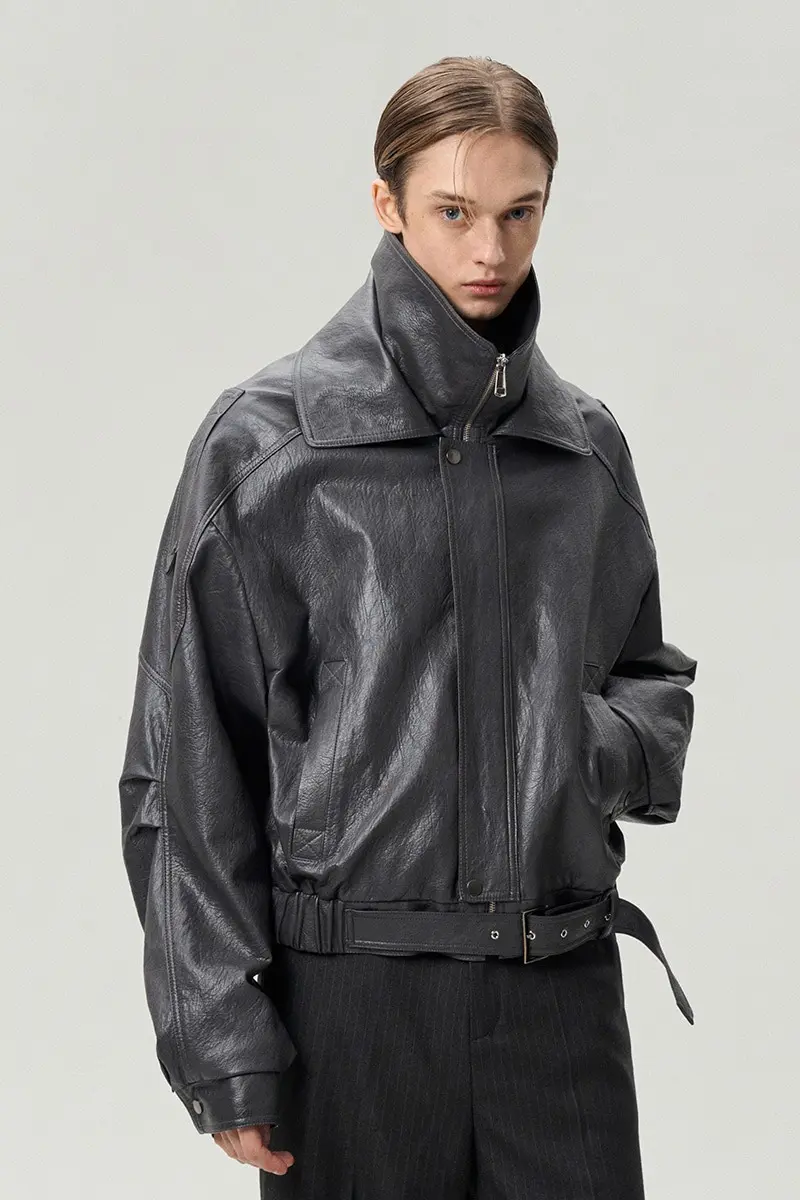 Double Collar Belted Hem Jacket Stone