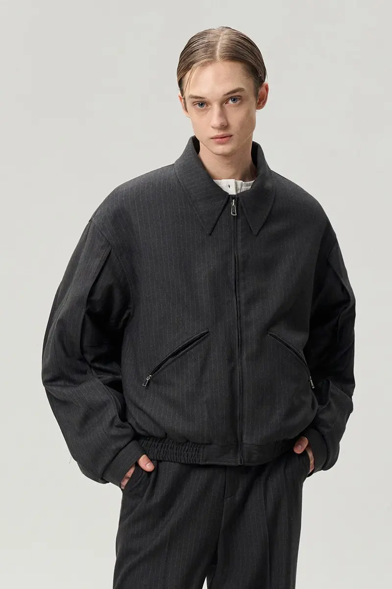 Slit Sleeves Detail Stripped Bomber Jacket