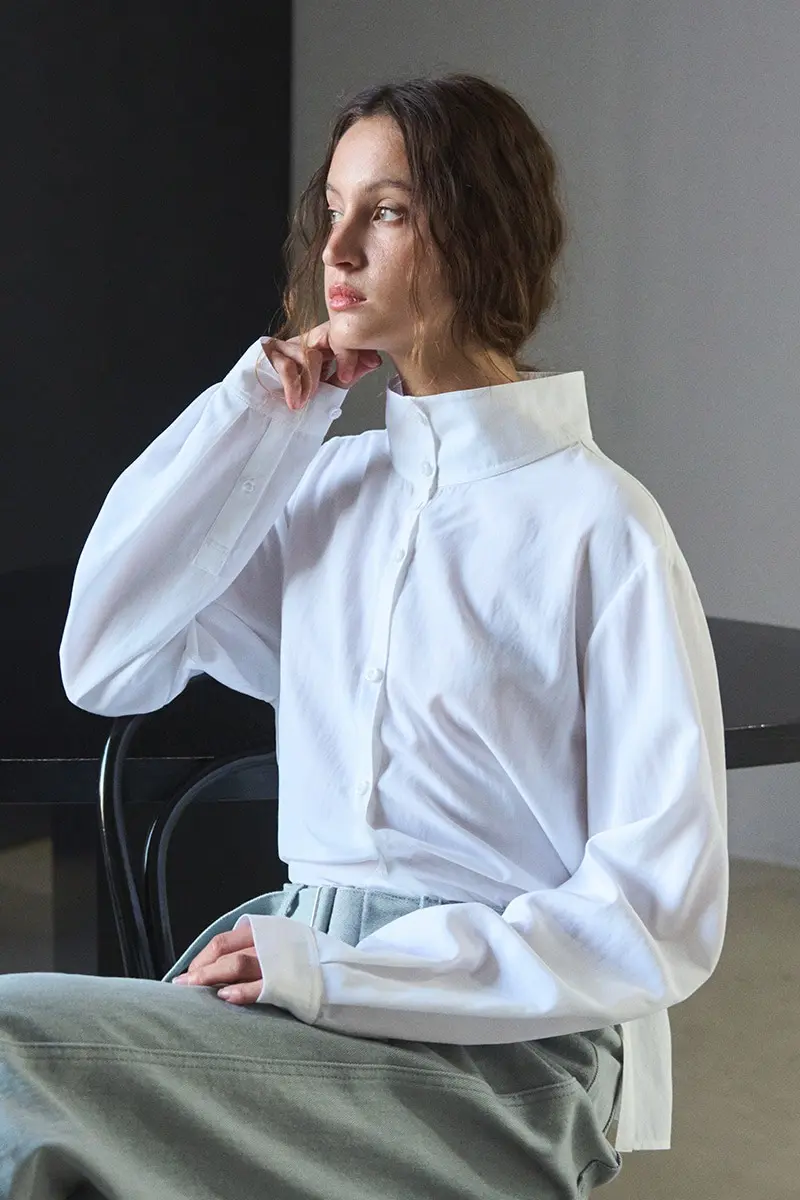 High-Neck Side-Slit Shirt