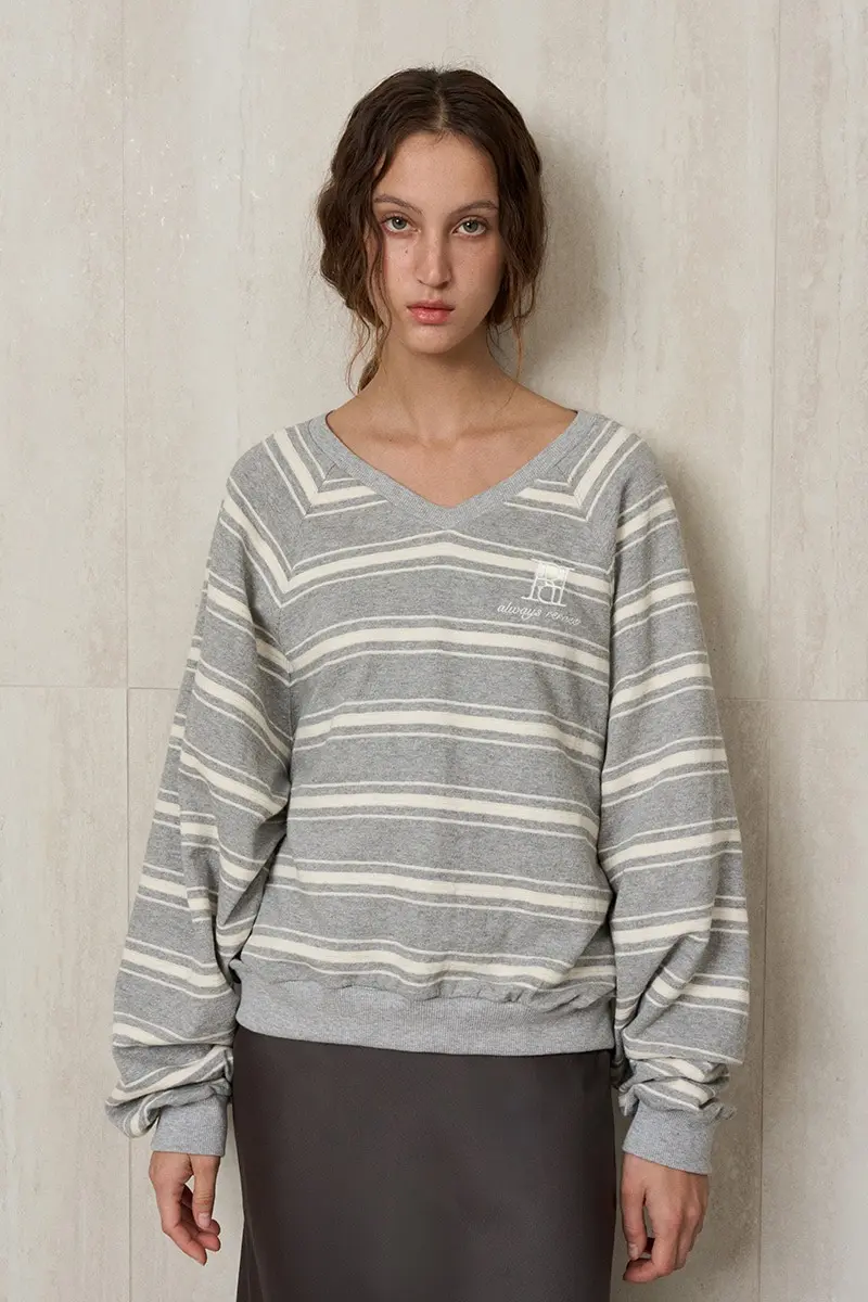Striped Knit Pullover Gray