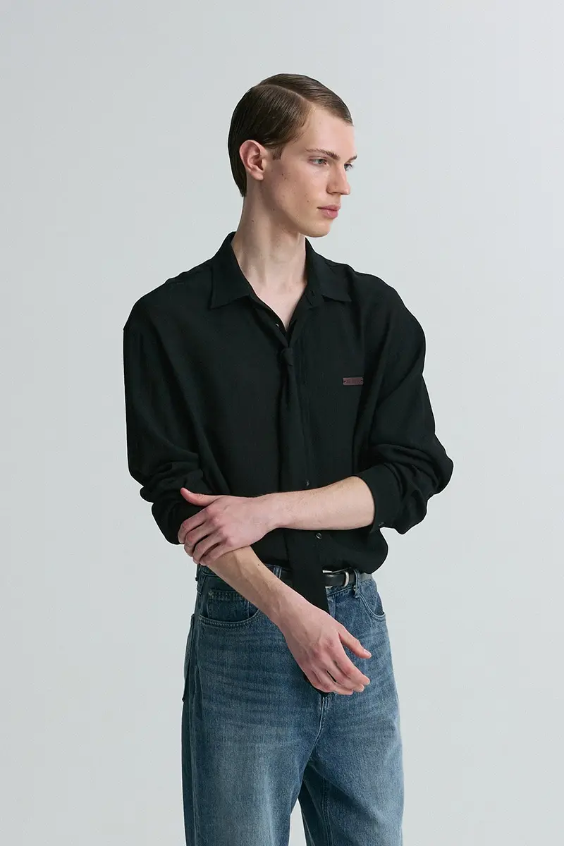 Tie Detail Logo Patch Shirt
