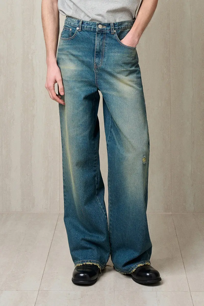 Wide Leg Washed Denim Pants