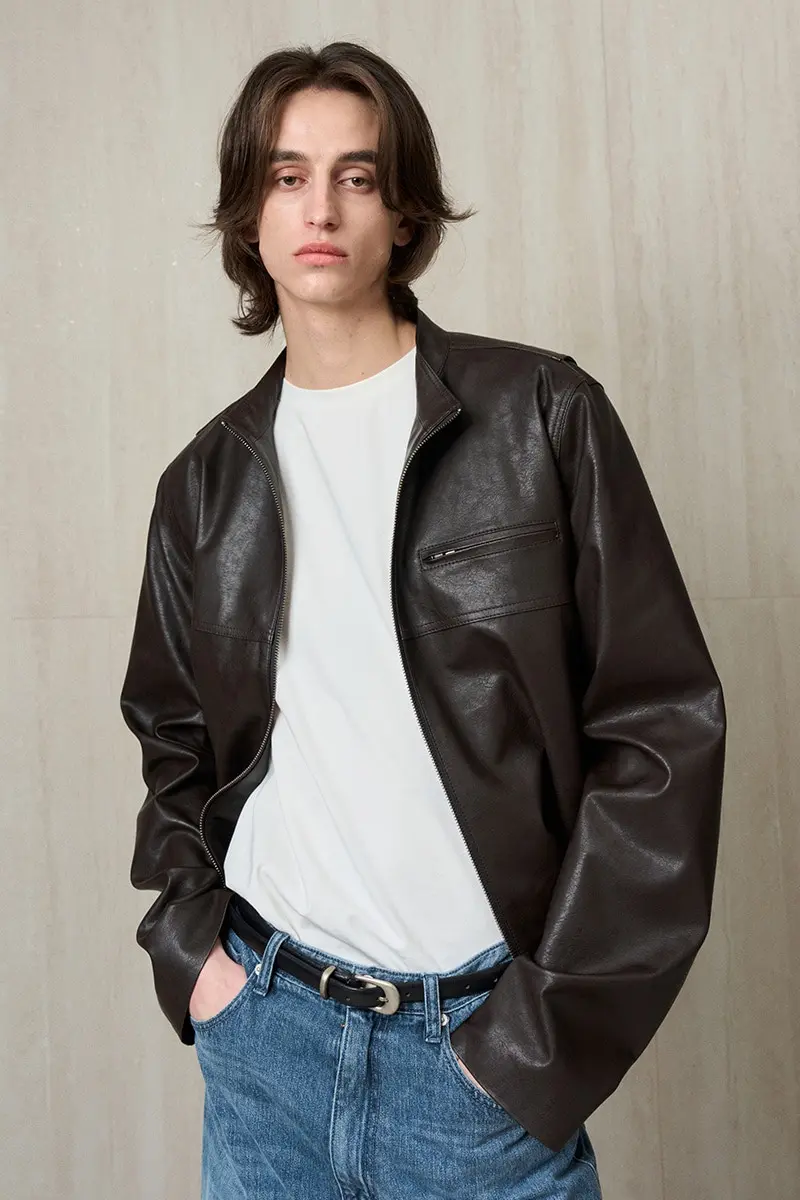 Faux Leather Biker Jacket Truffle