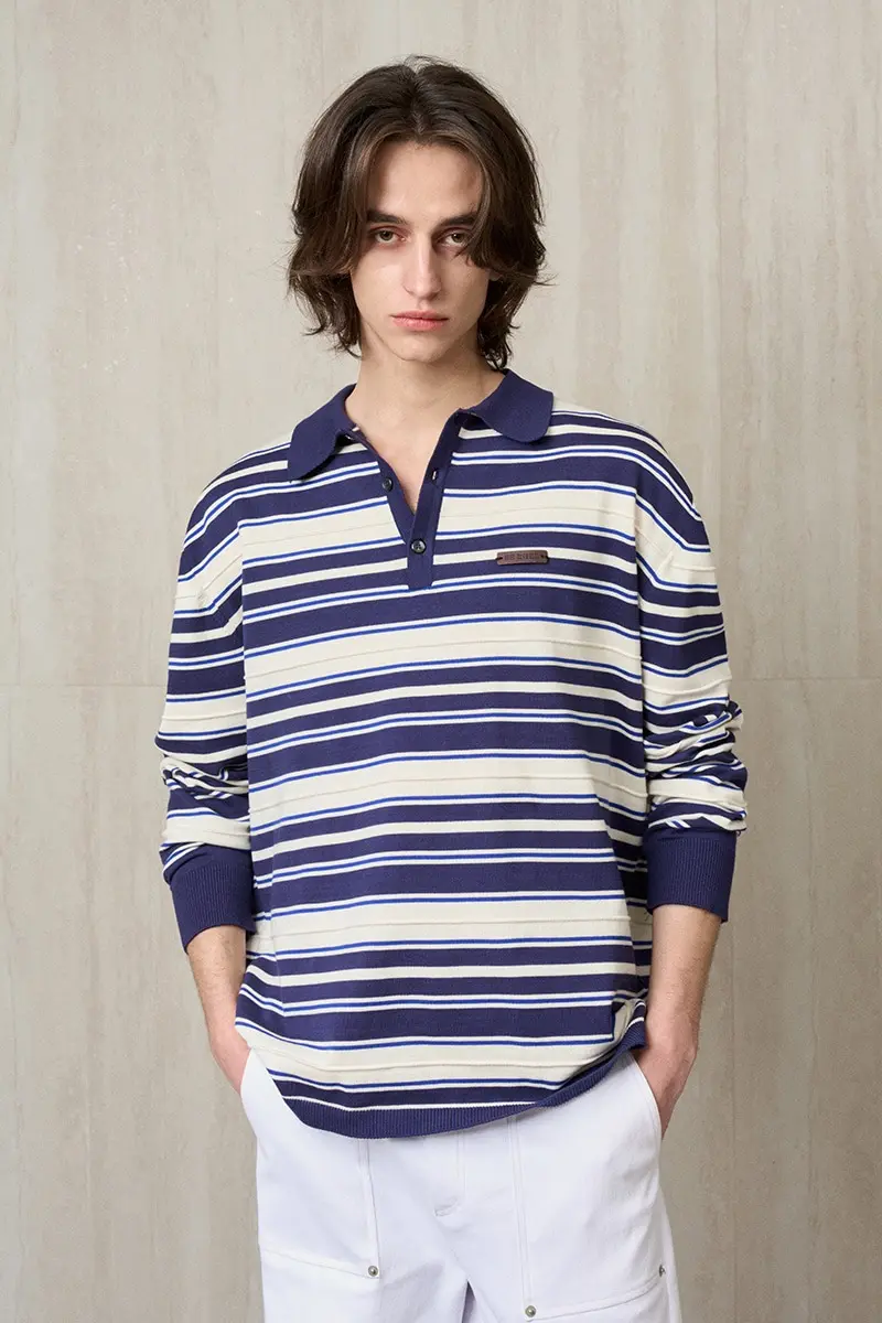 Stripped Knit Polo Midnight Navy