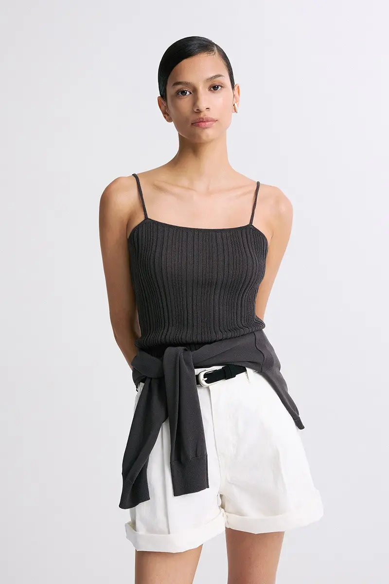 Ribbed Knit Sleeveless Top Charcoal