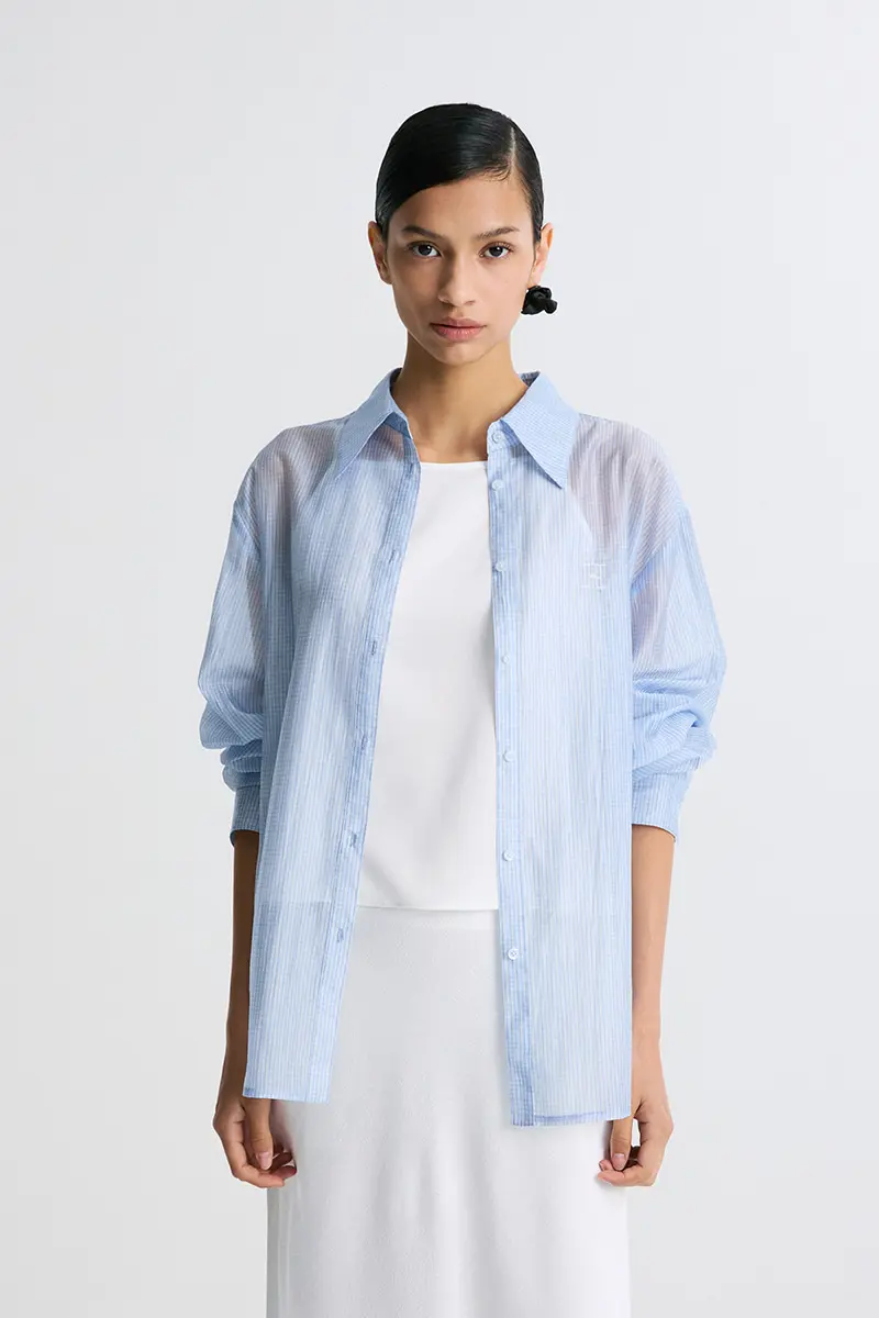 Sheer Checked Shirt Check Blue
